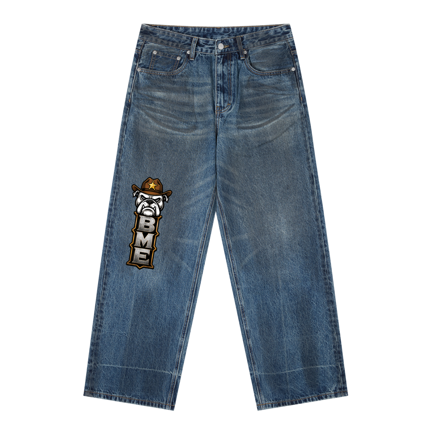 Vintage Wash Baggy Denim Jeans
