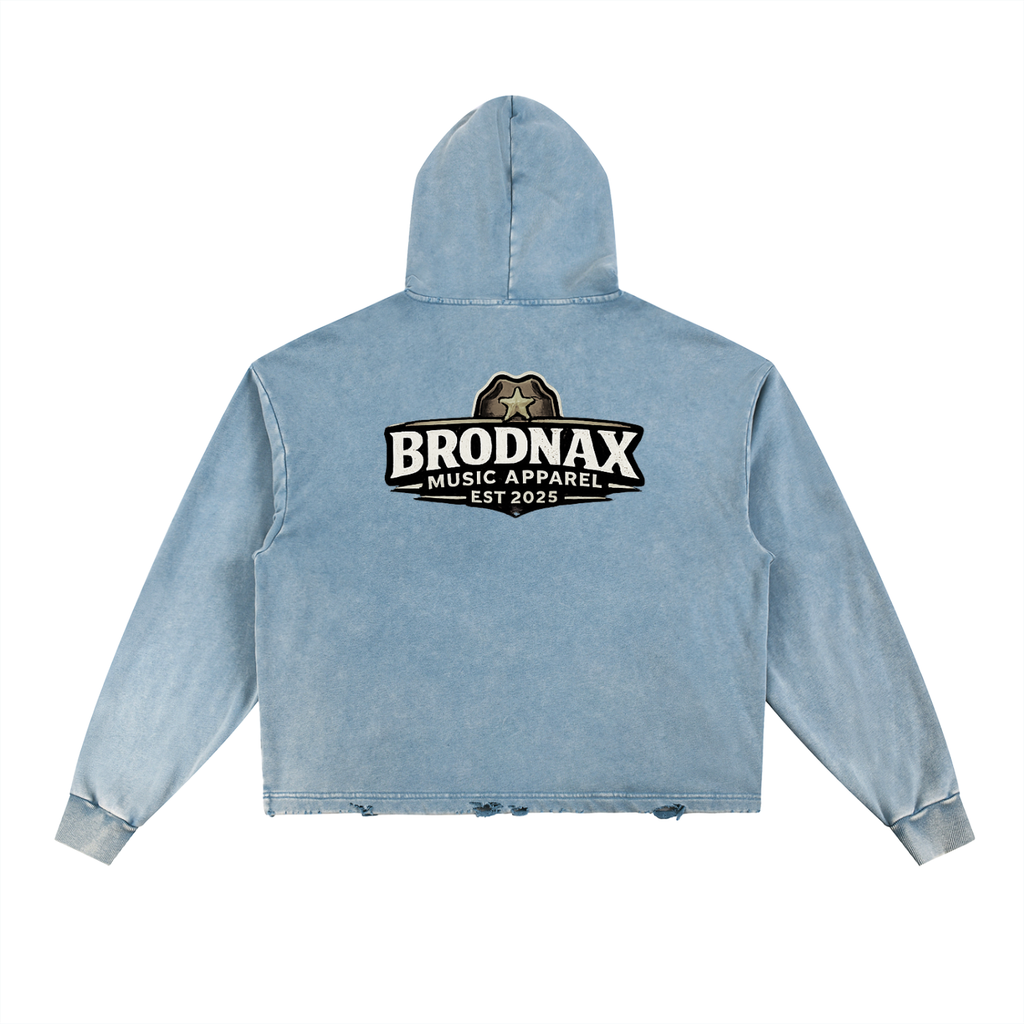 Vintage Washed Frayed-Hem Hoodie